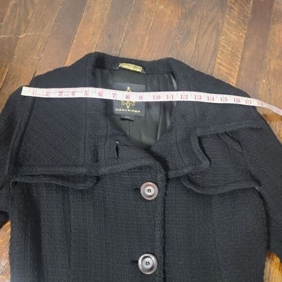 MACKAGE Black Wool With Leather Trim Woman's Peacoat size Large - Picture 5 of 14